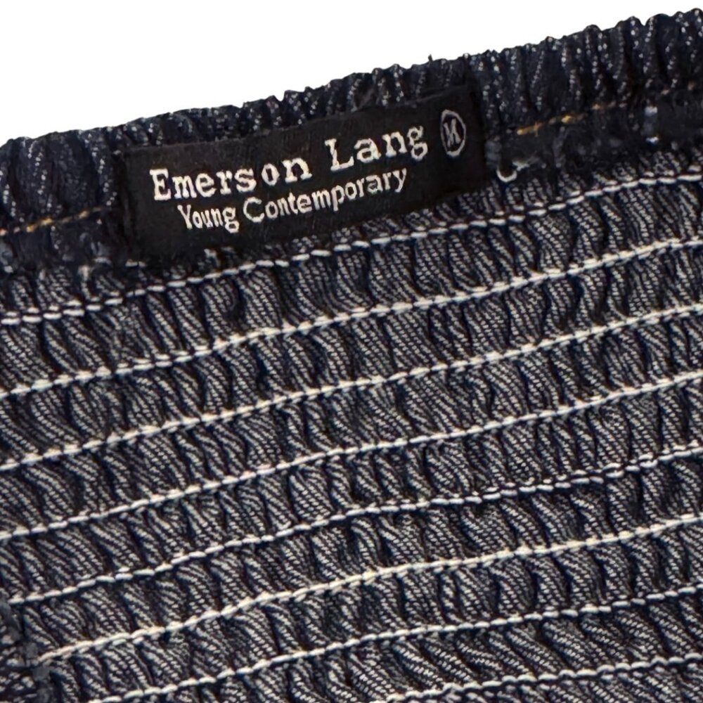 EMERSON LANG DENIM BUSTIER FIT AND FLARE STRAPLESS FESTIVAL COQUETTE GLAM MEDIUM - Picture 3 of 5